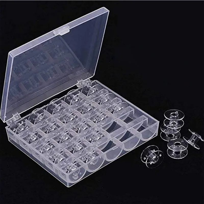 25Pcs/Set Clear Plastic Bobbins Sewing Machine Spools With Thread Storage Case Box For Home Sewing Accessories Sewing Tools