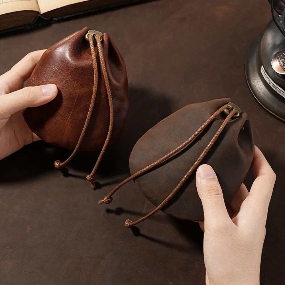 Portable Leather Drawstring Pouch Genuine Leather Nordic Style Jewelry Storage Bag Retro Coin Holders Coin Jewelry Storage