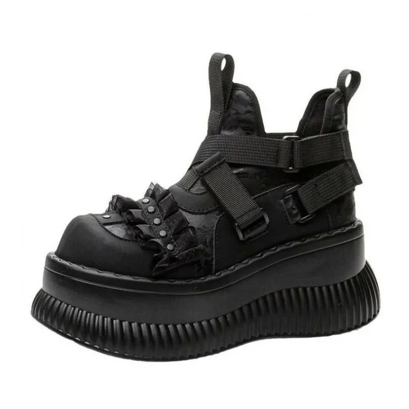 

Массивные ботинки в готическом стиле 8 см, женские ботильоны на высокой платформе, элегантные прогулочные удобные женские мотоциклетные туфли, кожаные ботинки в стиле панк