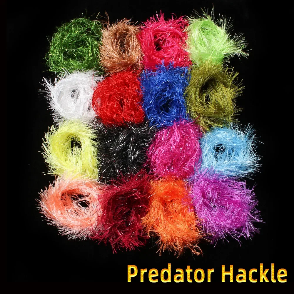 2 m/paquete Predator Hackle chenilla de un solo lado Predator Hackle Material de atado de moscas para cuerpos de serpentina trucha Pike Muskie Predator