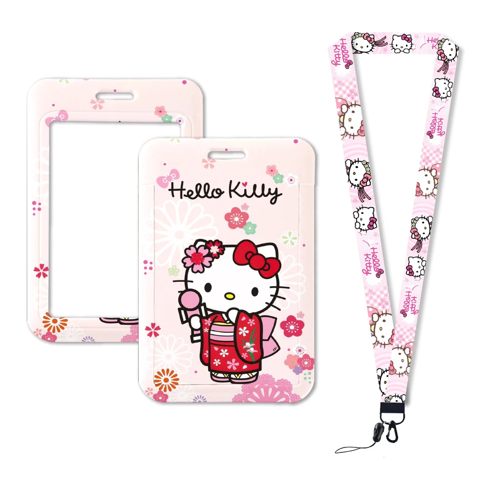 Cordón de dibujos animados de Hello Kitty, correa para el cuello, soporte para insignia de identificación, llavero para teléfono, llavero, cuerda colgante