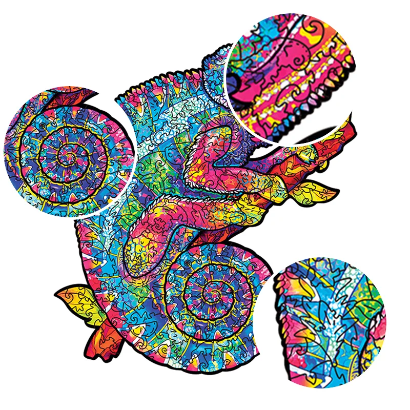 Puzzle camaleonte colorato in legno, puzzle di forma irregolare, gioco per feste, articolo decorativo