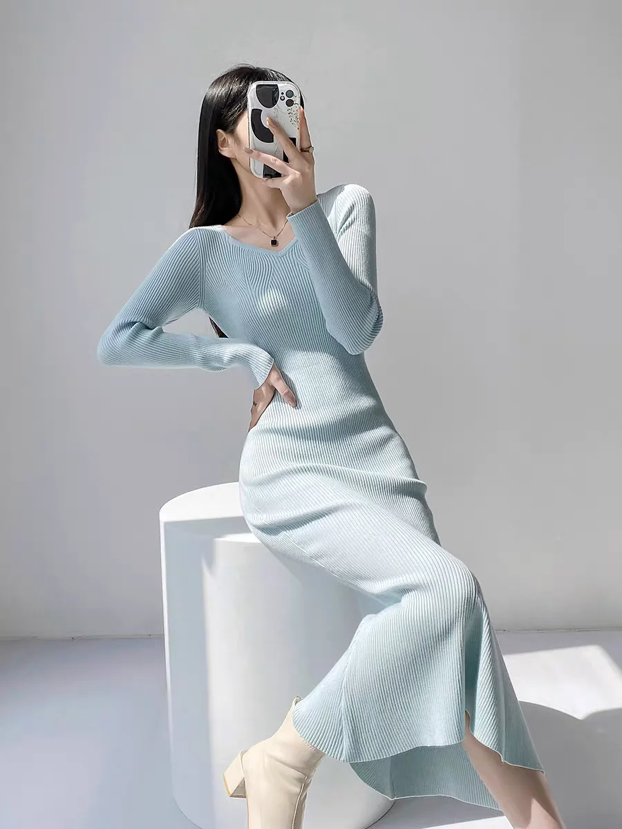 Kleider Damenkleid zum Tragen einer Hochzeit für Frauen Herbst Modal Smocking Ribbing Geknöpft Langarm Minimalist Grunge Modern OL