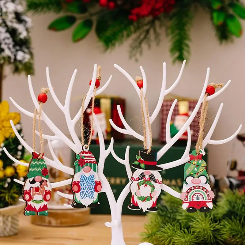 クリスマスツリー装飾用木製装飾品、ロープ付きサンタペンダント、雪だるま、ノーム、吊り下げ