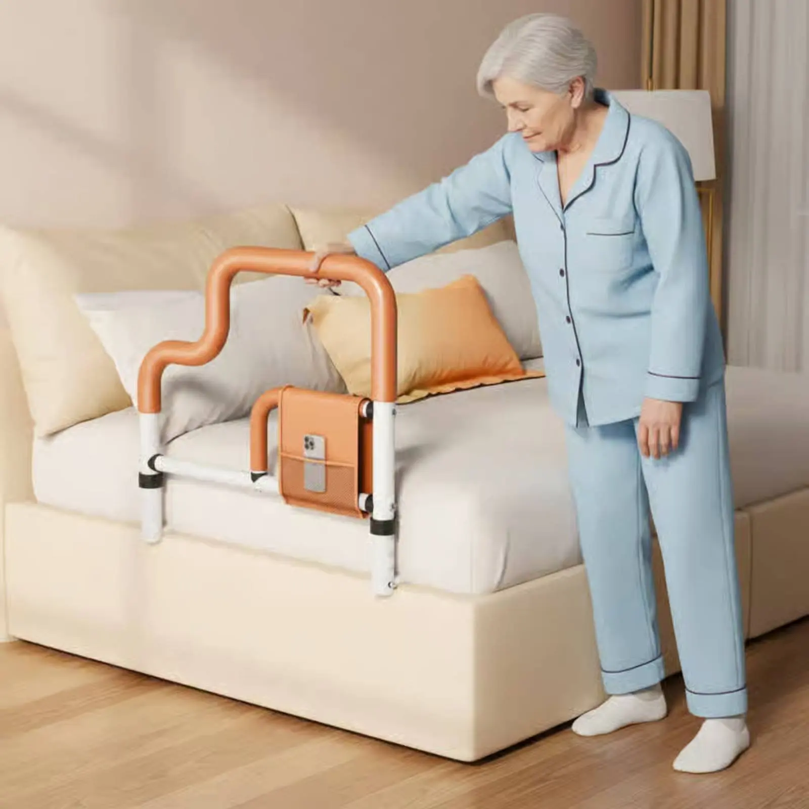 Barra de Apoyo para Cama con Agarre de Espuma Antideslizante, Asistencia para Levantarse para Personas Mayores, Barra de Agarre para Cama, Montaje sin Herramientas, para Adultos