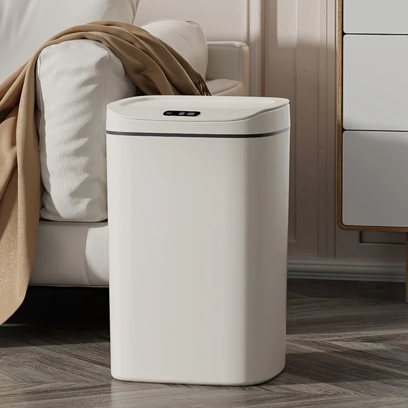 Smart Trash Can for Home Bedroom Kitchen Bathroom Dormitory High-looking Fully Automatic Induction Milky White Trash Can