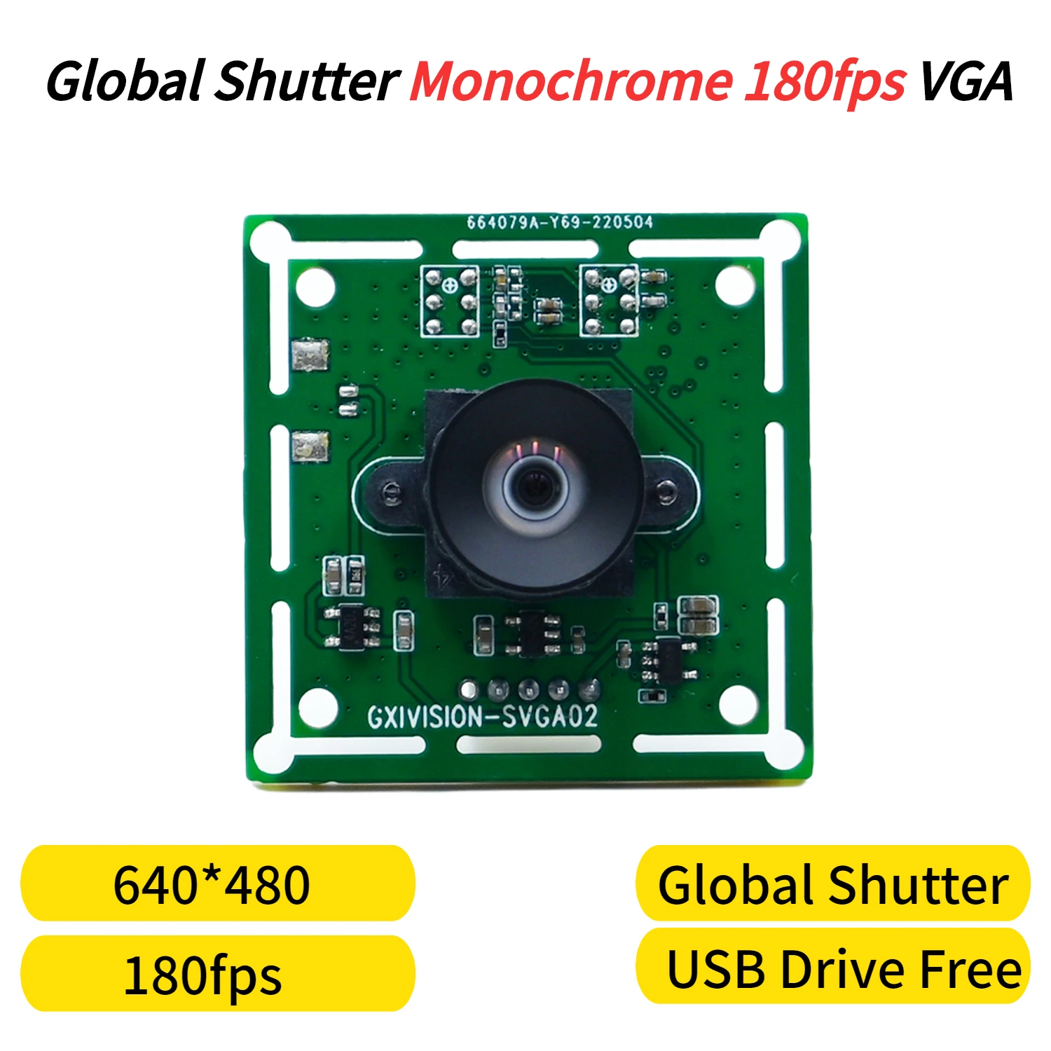 

Global Shutter,180fps USB Camera Module VGA,Monochrome 640 x 480,UVC Compliant For Raspberry Pi Windows Android Machine Vision