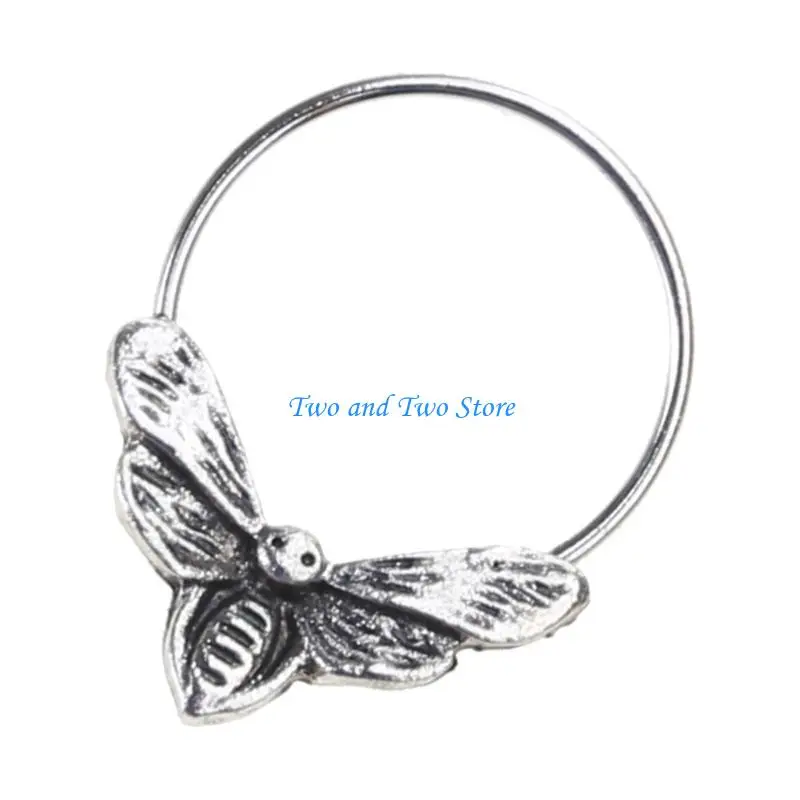 HX6F Gothic Skull Moth Nose Rings Sturdy Alloy Fashionable Punk Styles Accessory