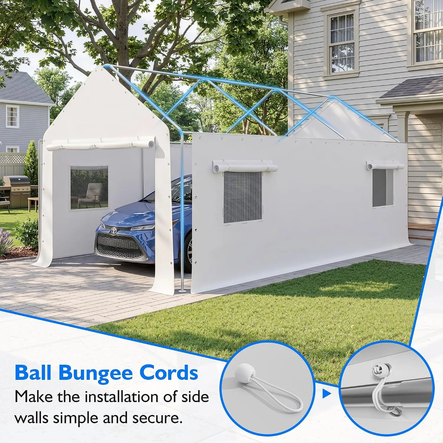 12'x20' Heavy Duty Carport with Reinforced Base and All-Season Tarp