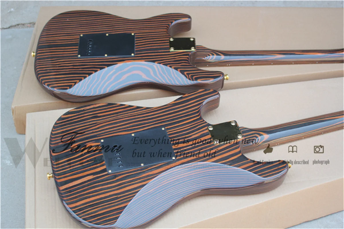 Zebra Wood Electric Guitar Stra Body Zebra Wood Neck Fixed Bridge HSH pickup Black guard Black tuner