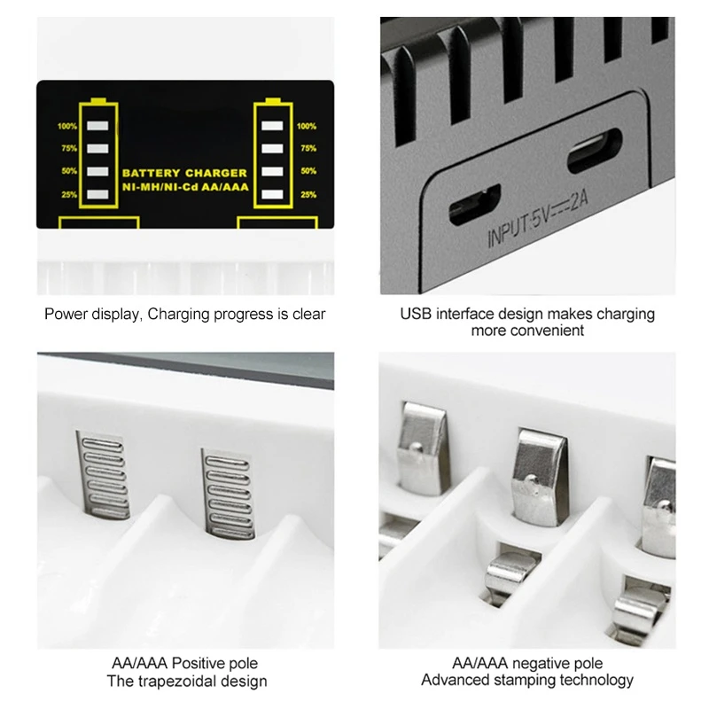 4 Slot AA Battery Charger Support Short Circuit Protection with LED Indicator, Fit for AAA Rechargeable Battery