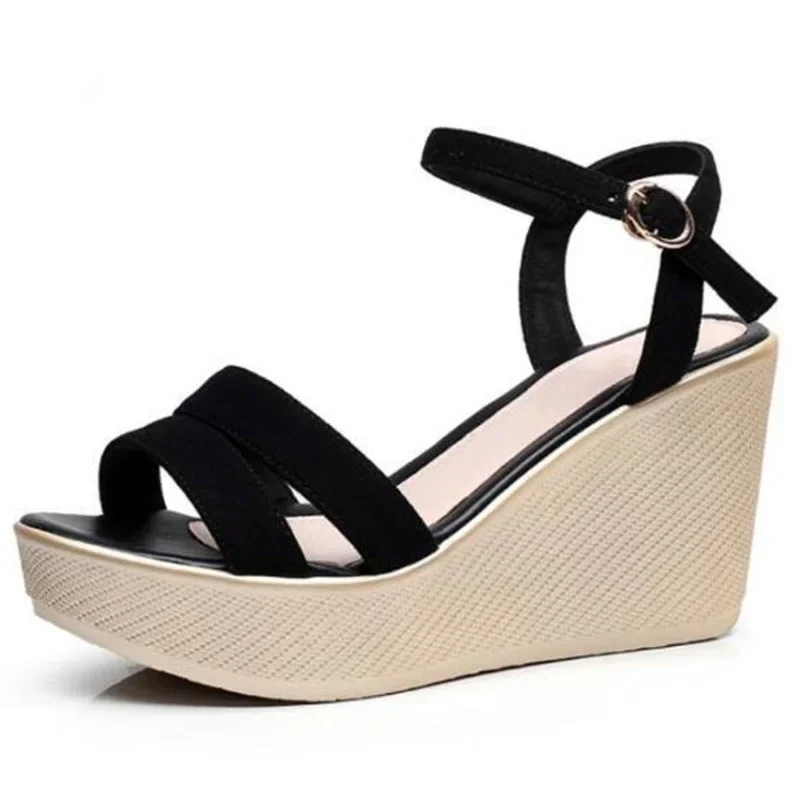 BEYARNE size 33-43 women wedge sandals summer shoes  ankle buckle platform sandals women high heels office shoe