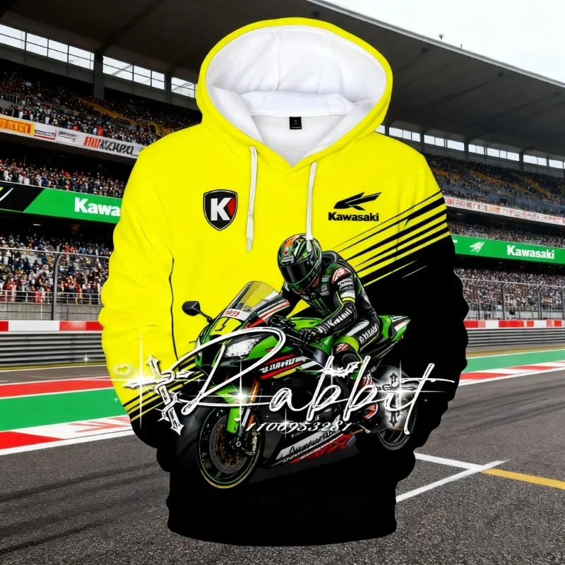 2025 nouveau automne/hiver Kawasaki Racing Team moto course mode rétro sweat à capuche chaud hommes décontracté sweat à capuche ample
