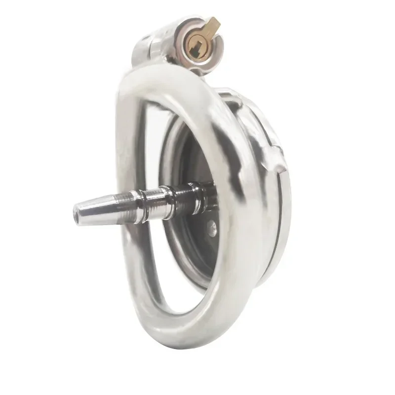 Dispositivo de Castidad masculina, bloqueo de Metal de agujero redondo plano, jaula para pene, catéter de uretra, anillo para pene, cinturón de