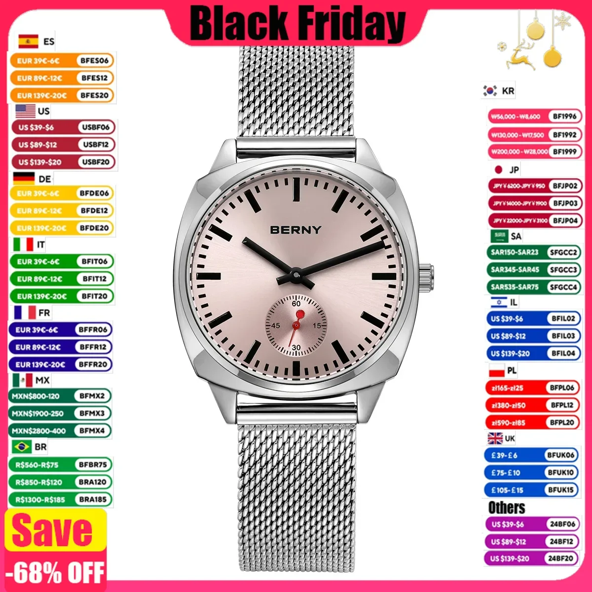 BERNY Quartz Ladies Watch Simple versatile railway watch for women Simple Dial Wristwatch Waterproof Leisure Watch for Women