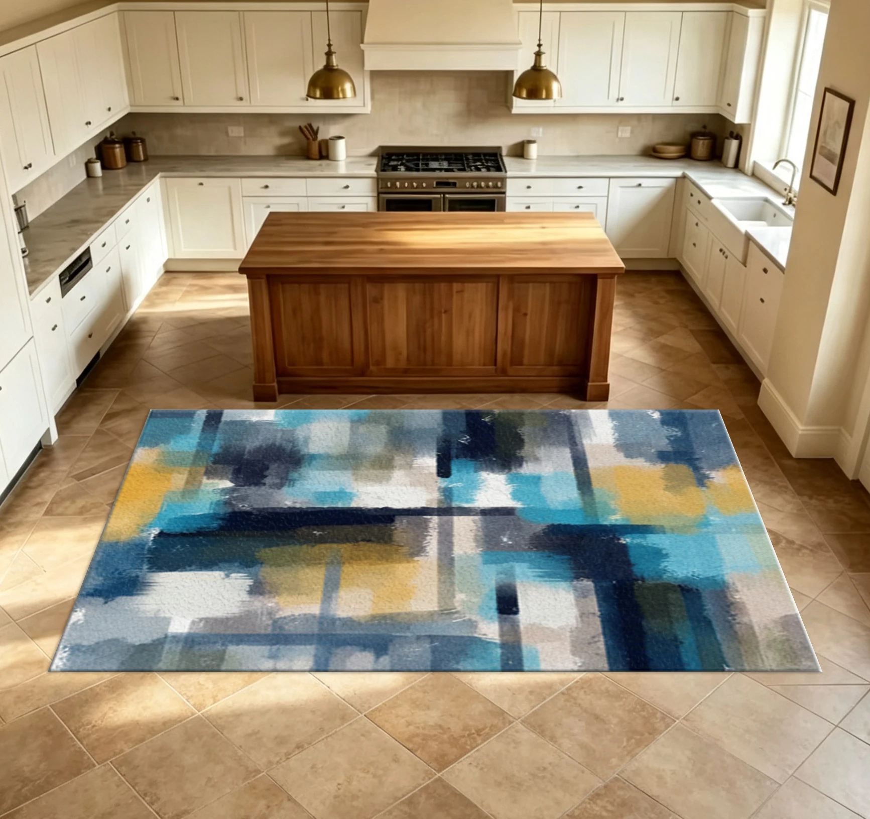 Modern Brush Stroke Abstract Art Carpet Flooring Blue Yellow Grey Home Interior Decor Carpet For Living Room Bedroom