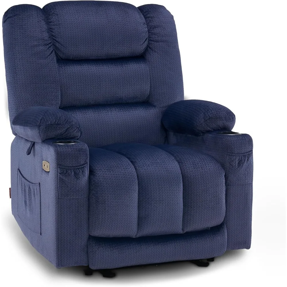 Large Power Recliner Chair with Heat and Vibration, USB Ports, Cup Holders, Electric Reclining for Living Room, Recliner