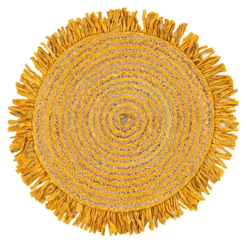 

Handmade Circular Double-sided Rural Style Modern Small Carpet with Jute and Cotton Carpets