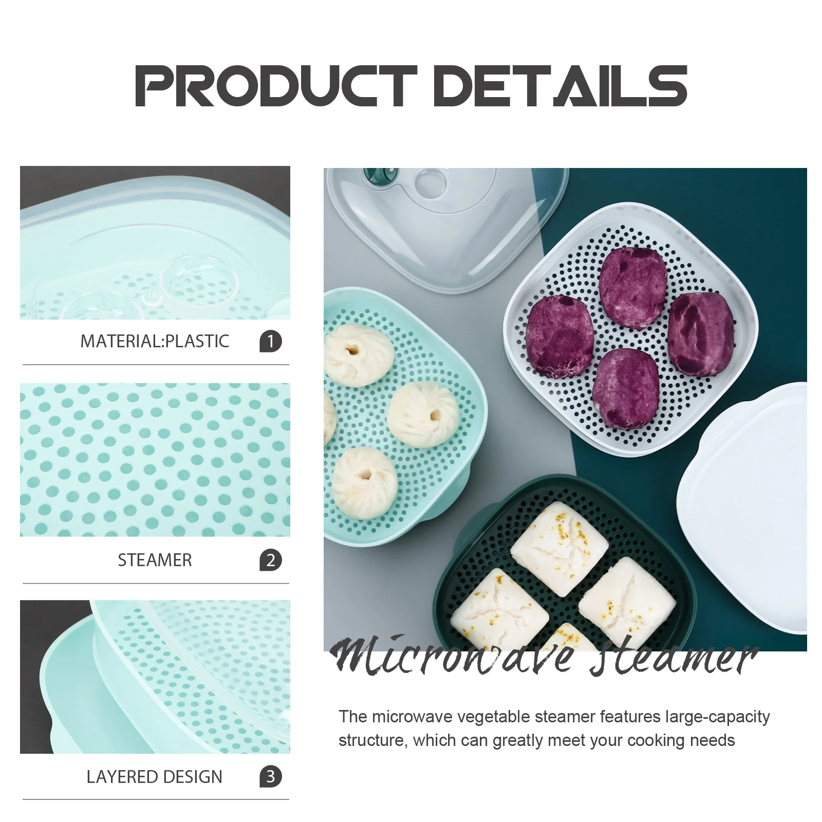 

Single Layer Steamer Food Grade Plastic Microwave Safe For Buns Vegetables Dumplings Rice Multi-Functional Kitchen Steamer