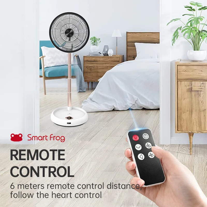 Circulador de aire eléctrico plegable telescópico 2 en 1, ventilador de CC, ventilador de soporte recargable con control remoto