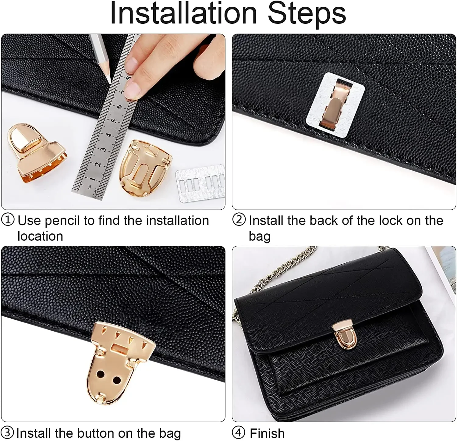 Metal Locks Bag Clasp Catch Buckles for Handbags Shoulder Bags Purse Totes Closures Snap Clasps DIY Craft Bag Accessories