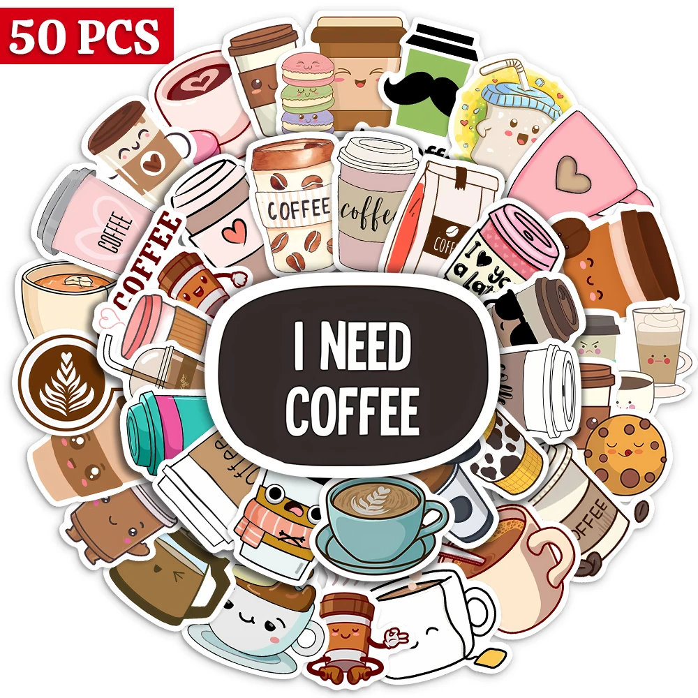 10/25/50PCS Leisure Kawaii Vintage Tea Coffee Stickers DIY Skateboard Laptop Luggage Cup Bike Motorcycle Phone PVC Waterproof