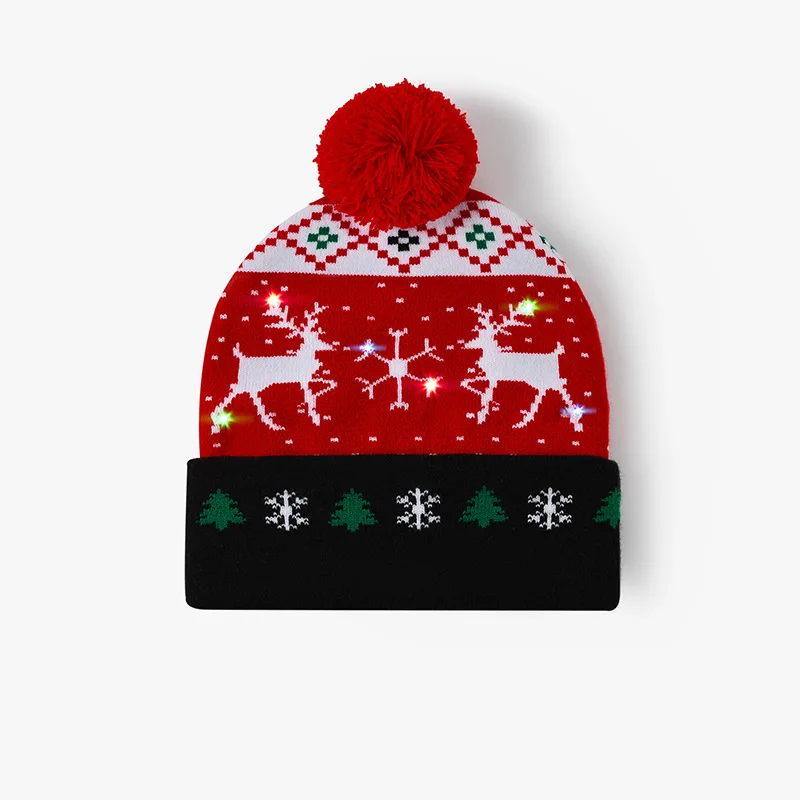 Led Light Up Christmas Knitted Hat Xmas Beanie Cap Unisex Winter Beanie Sweater Hat With Colorful Leds For Christmas New Year