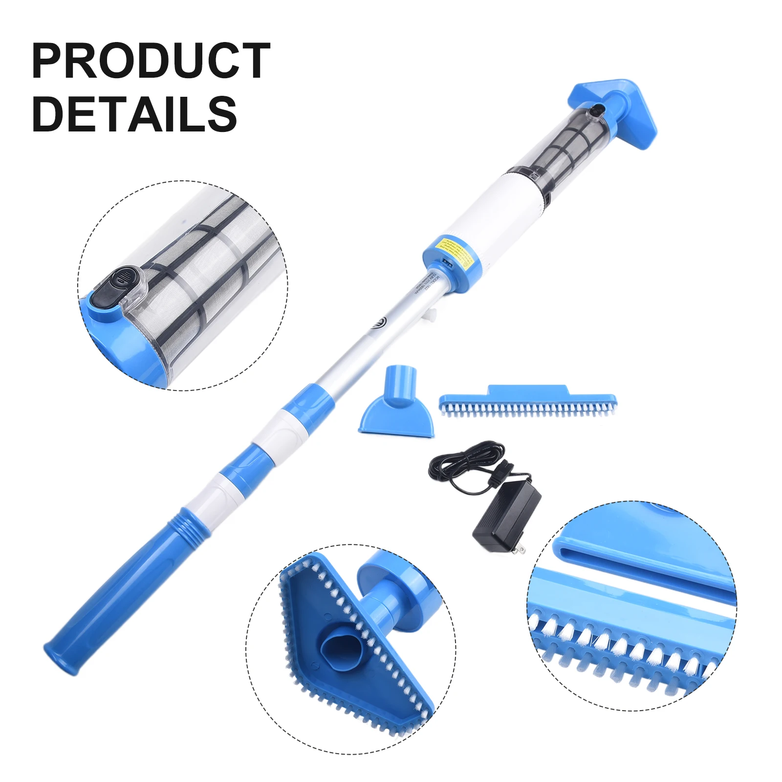 

PVC 164cm Vacuum Cleaner Rechargeable Pool Vacuum Suction Nozzle Aluminum Tube Brush Head Efficient Filter Tube
