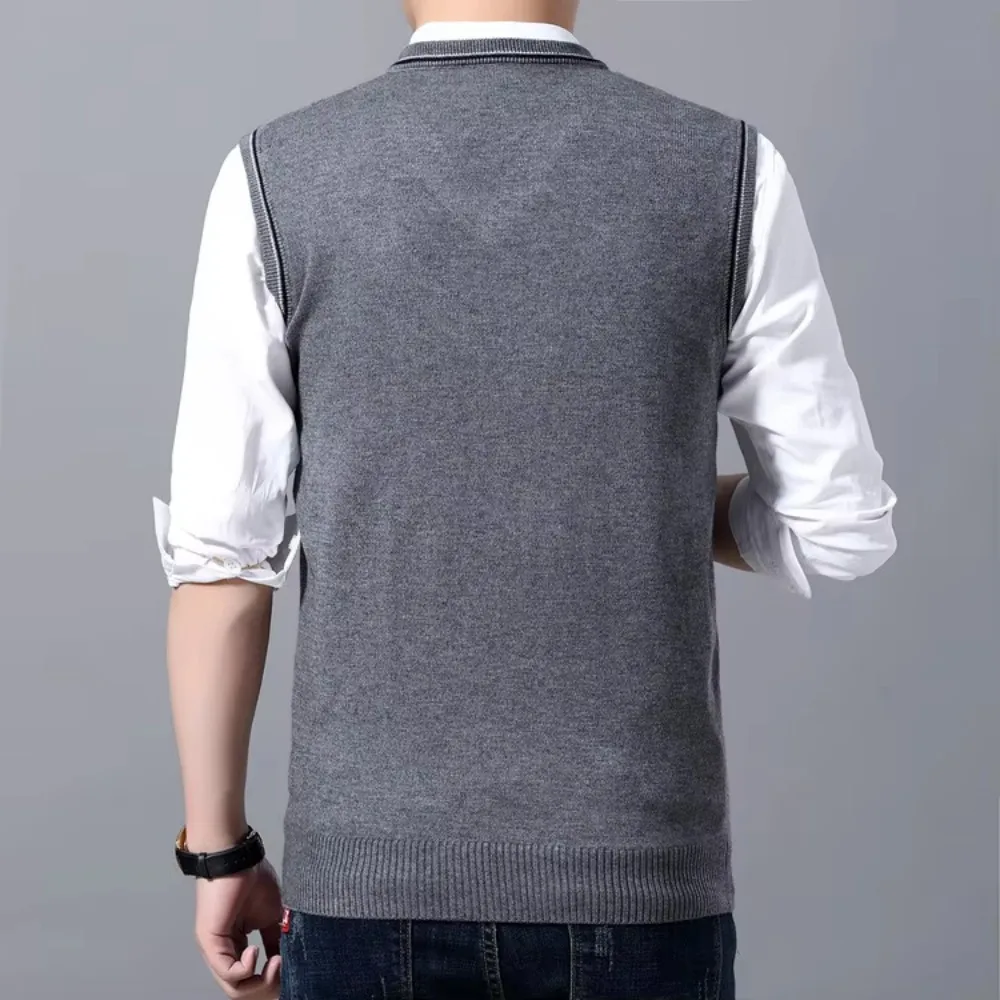 2025 New Men\'s Business Casual Pullover Wear Warm Sleeveless Sweater Vest Men\'s Knitted Tops