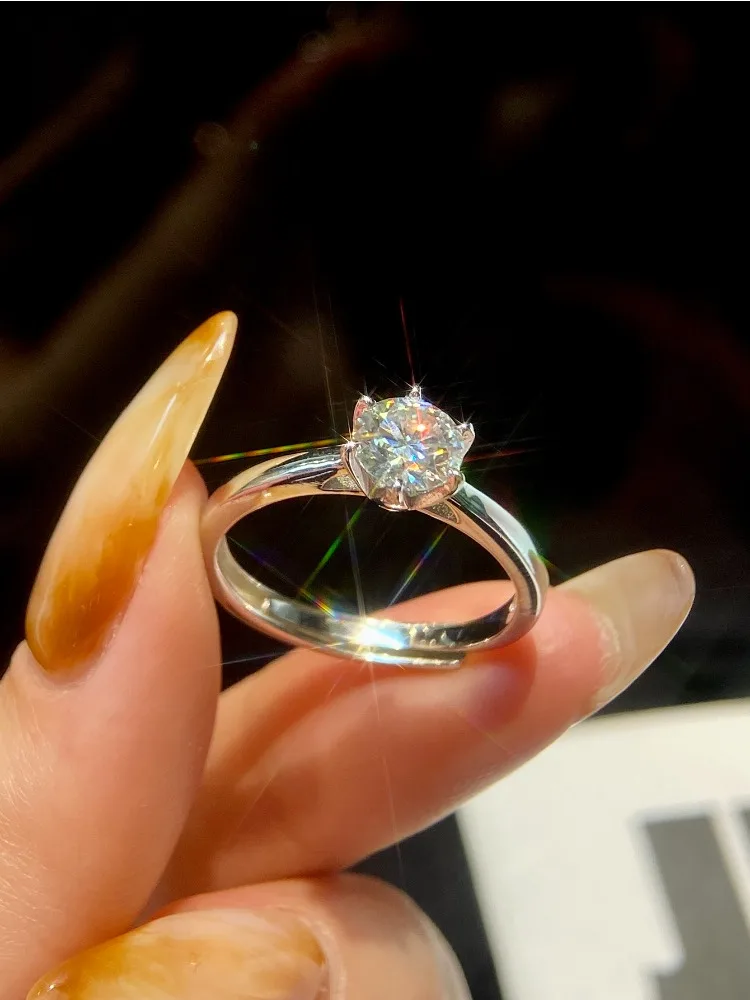 Glänzender 0,5-1ct Echter Moissanit-Diamant-Verlobungsring für Damen, Hochzeitsringe, Modischer Luxus-Schmuck – Detail 3