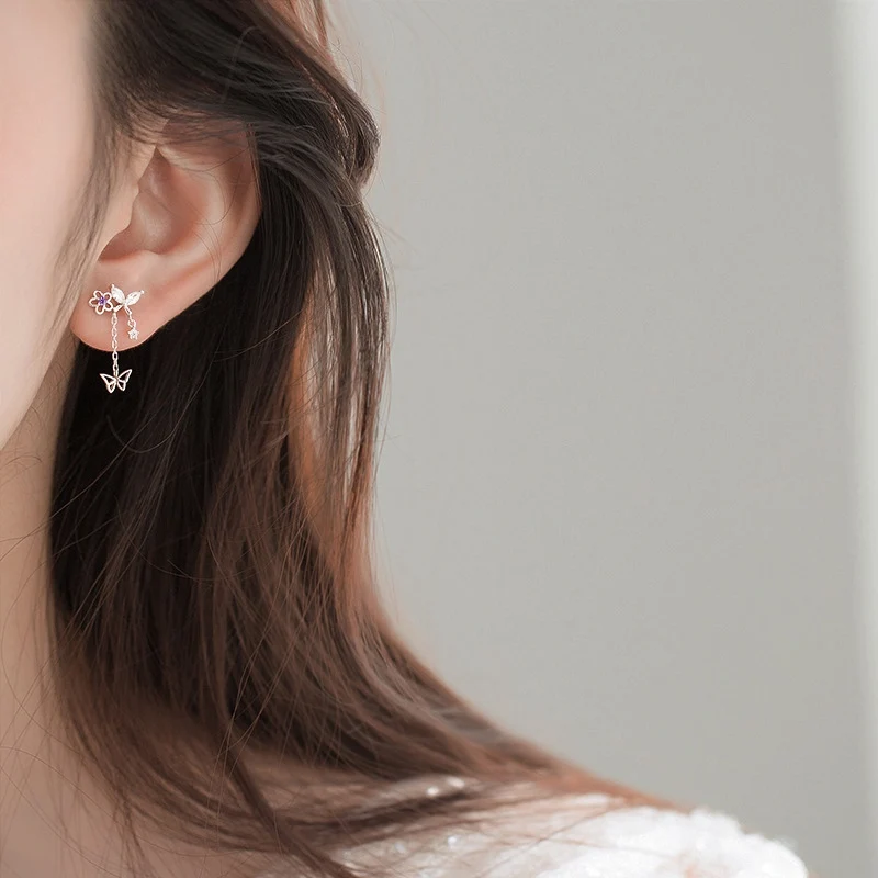 Exquisite Blätter-Kristallblumen-Ohrstecker für Damen, AAA-Zirkon, Rosen-Schmetterling-Quasten-Ohrringe, Brautschmuck für Hochzeit und Party – Detail 12