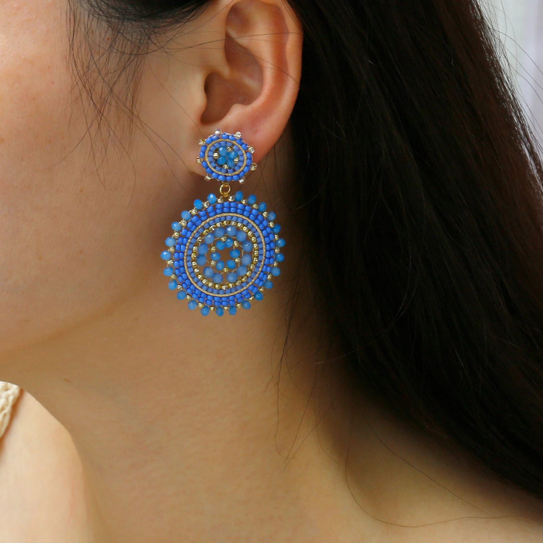 Badu Blue Beaded Earrings for Women Crystal Seed Beads Woven Round Dangle Handmade Earrings Bohemia Jewelry Oorbellen Gifts 2024