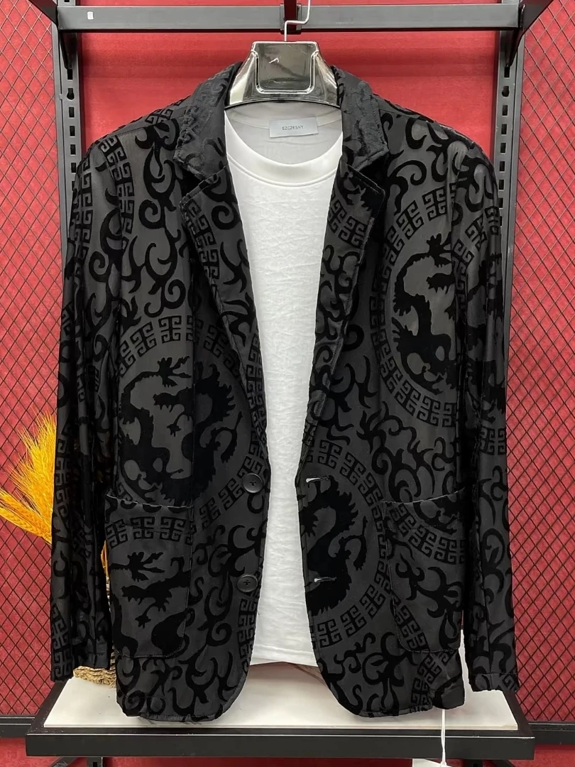 

Lightweight Breathable Hollow out Casual Suit High Quali Luxury Faion Busin Casual Summer Menswear Stand Fit Long S...