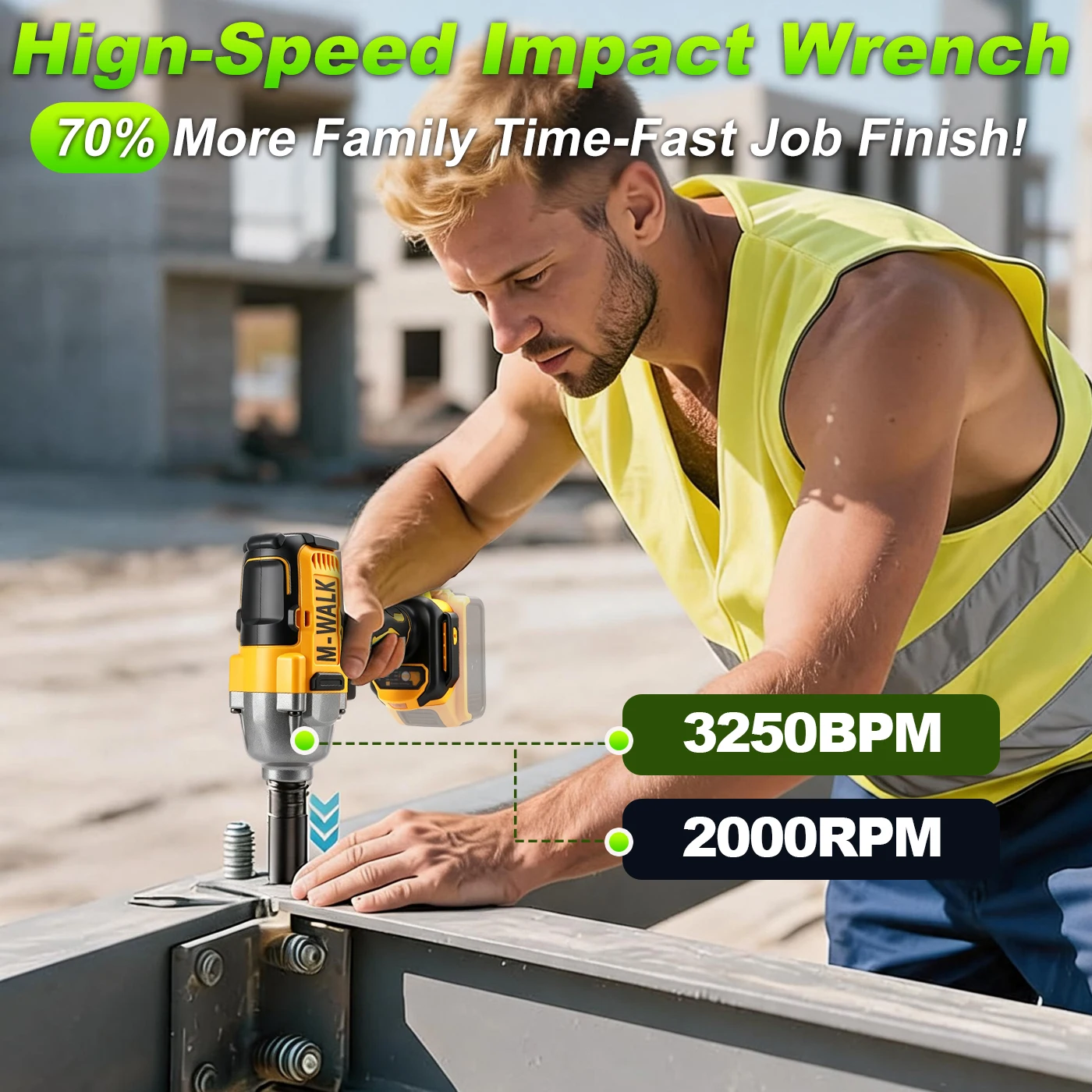 M-WALK 1200NM Torque Brushless Electric Impact Wrench 1/2inch Cordless Wrench Screwdriver Power Tool for 18/20V Battery