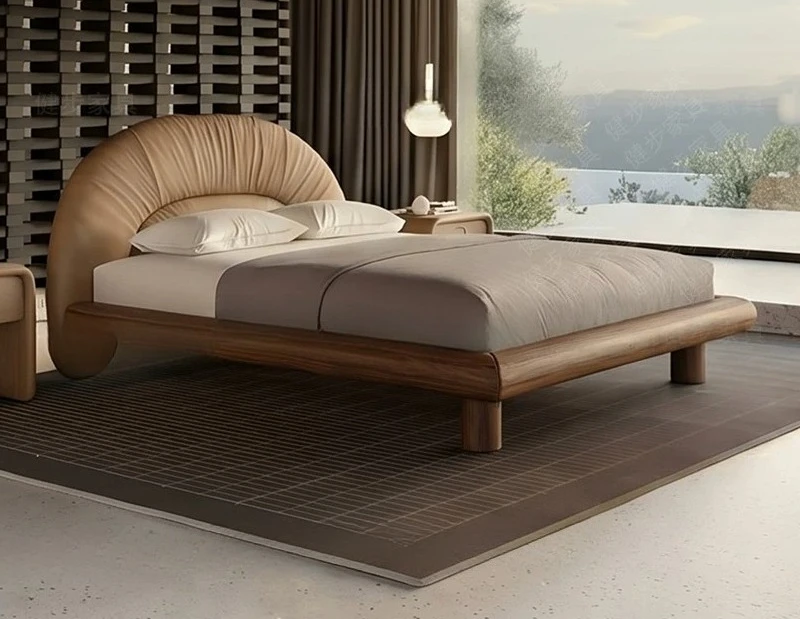 First layer cowhide leather bed Modern simple master bedroom double bed 1.8 meters leather bed