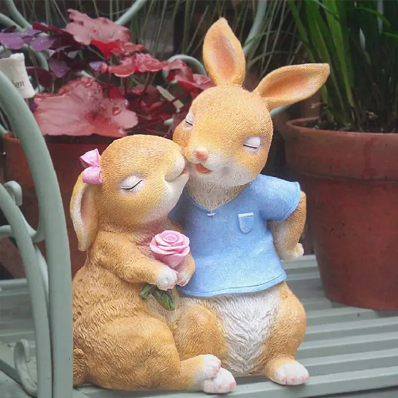 pastoral resin simulation cute couple rabbit sculpture outdoor balcony courtyard statuette fairy tale garden decoration