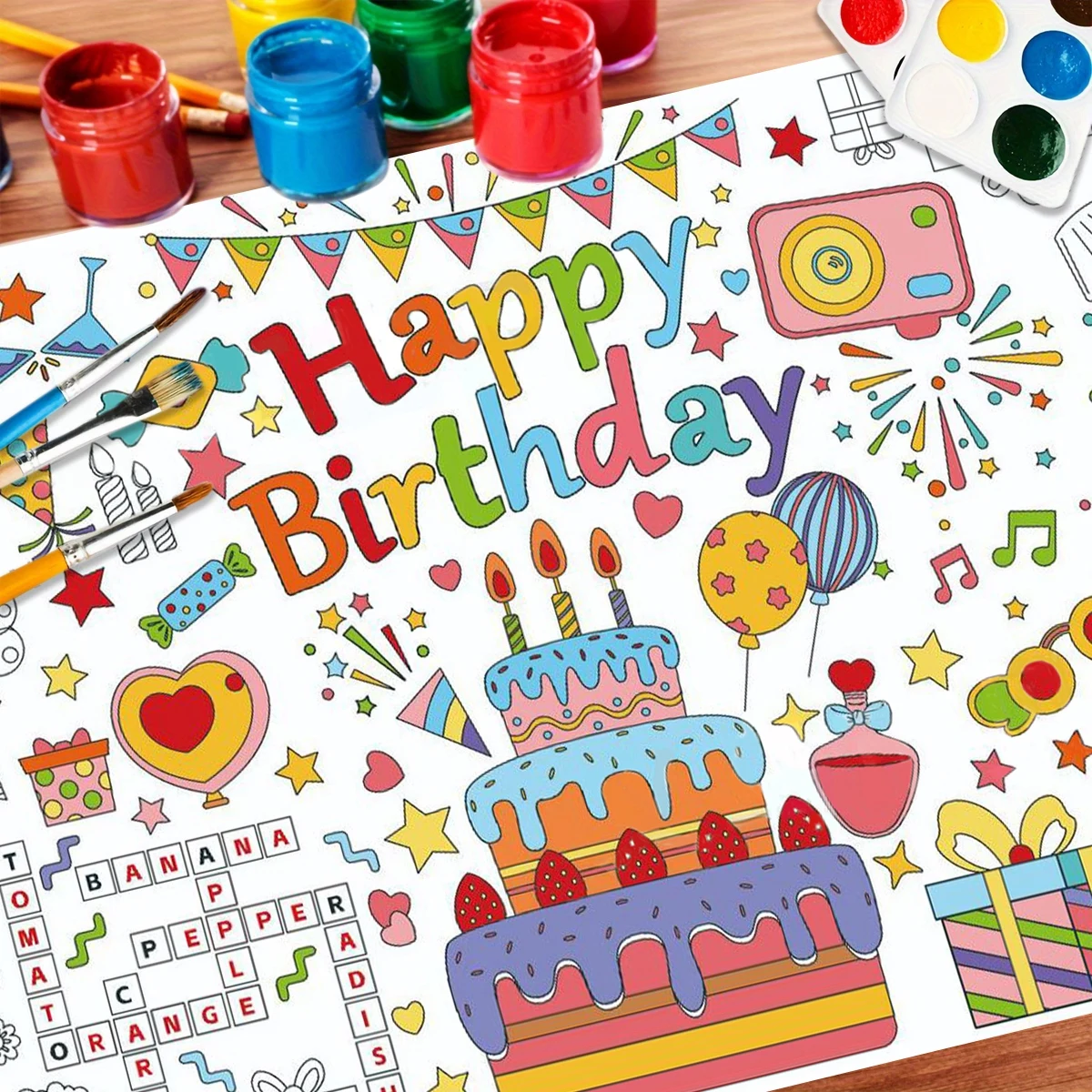 Birthday Giant Coloring Poster/Tablecloth-Birthday Crafts for Kids Paper Coloring Banner Kids Gifts  Birthday Party Decorations