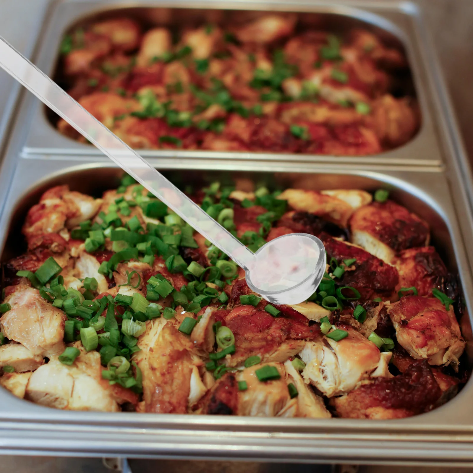 

4Pcs Clear Plastic Long Handle Ladle Small Serving Spoons for Soup Sauce Gravy Dressings Punch Fruit Juices Banquet Catering