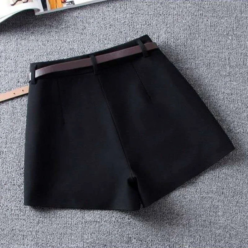 Shorts Women Black New Winter Woolen Soft Warm Gentle Office Lady Basic Temper Vintage All-match Bottoms Wide Leg Korean Fashion