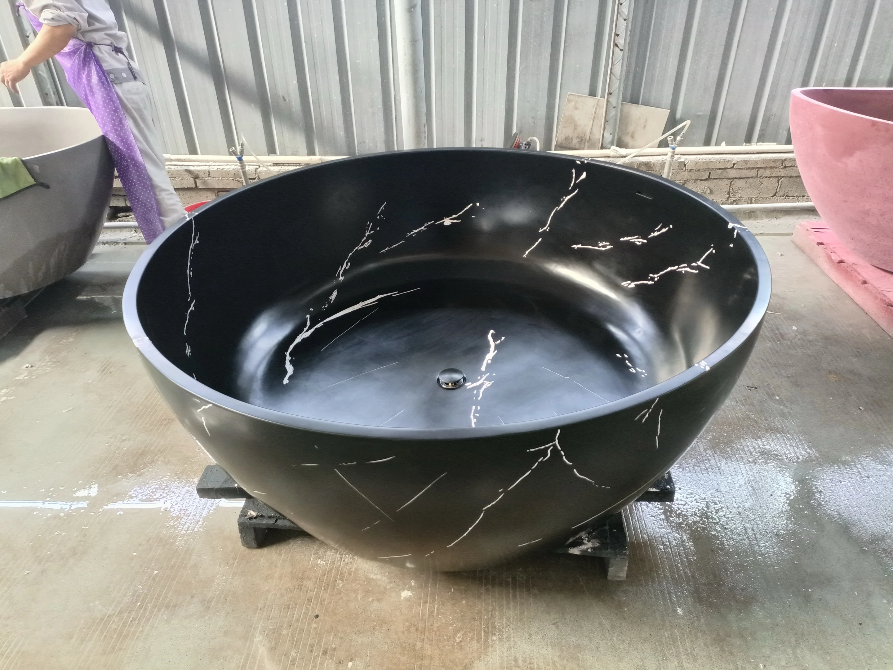 *a* Customizable Freestanding Black Marble Bathtub Durable Stone Tub for Indoor Outdoor Use Rectangle Shape Portable Soaking