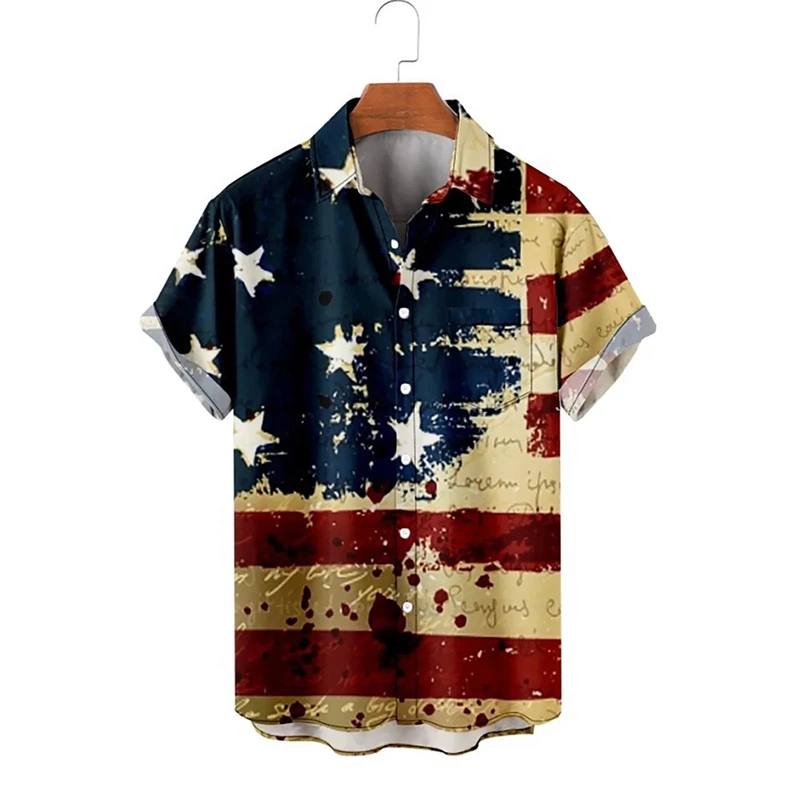 3D USA Flag Printing Mens Short Sleeve Shirts Casual Trendy Fashion Shirt Popular Hip Pop Hawaiian Men Women Summer Blouse New