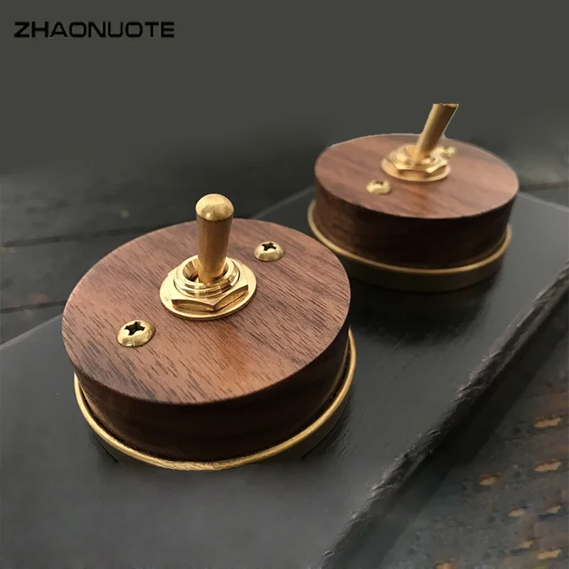 High Quality Wood Switch Black Walnut Base 1-4 Gang Brass Lever Wall Light Toggle Switch 10A