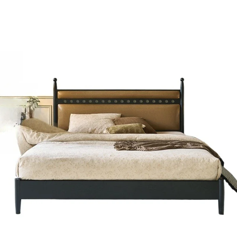 

French retro bed 1.8 meters solid wood master bedroom antique home double floor soft bed