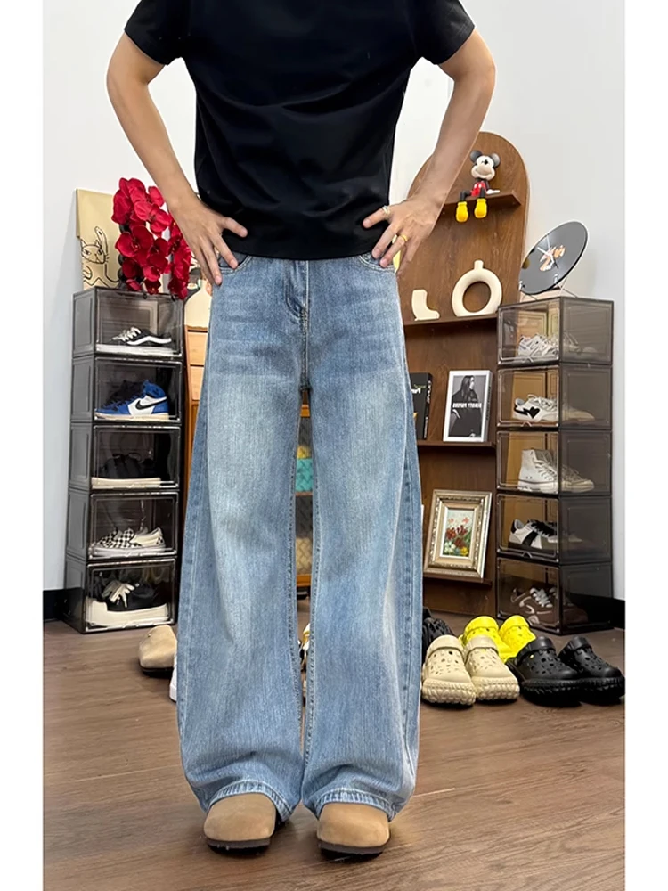 

Waed Blue Bamboo Blade Jeans Men Summer Thin Straight Leg Casual High Waist Workwear Trousers Cleanfit Sle Youth Faion