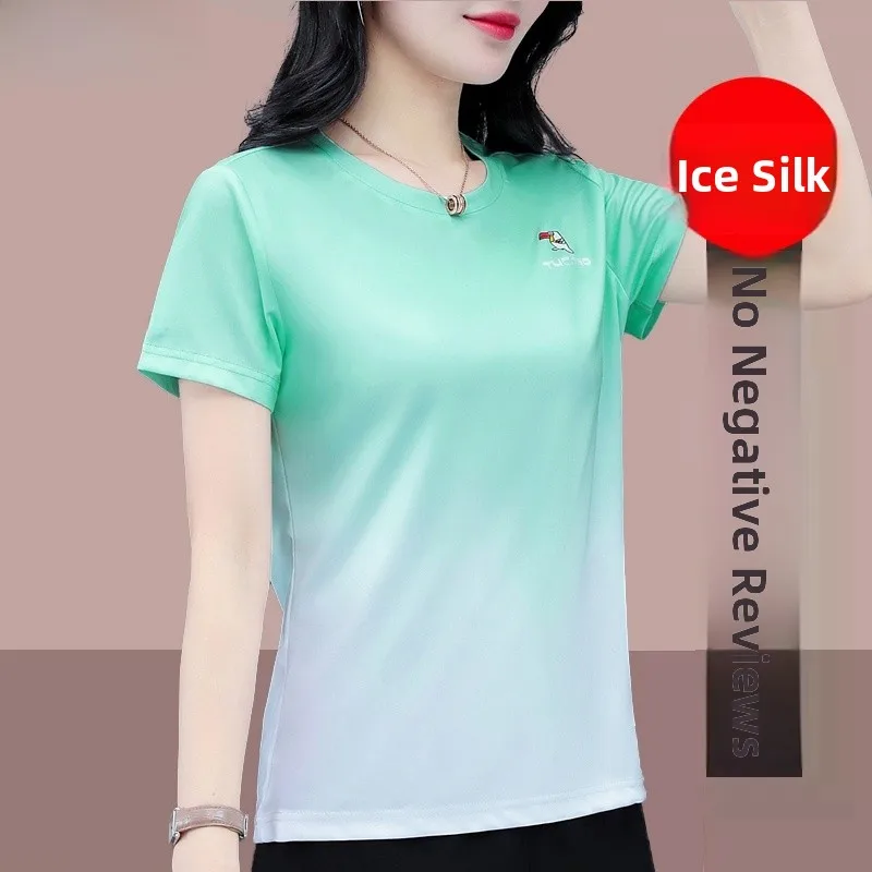 

Ice Silk ort Sve T-irt Women's Summer 2025 New Qui Dry Breathable Small Size Fitn Running Sportswear Top