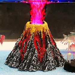 Aquarium Volcano Ornament with LED Lamp Air Stone bubbler Fish Tank Decorations Oxygenation Tools Landscaping Simulation Decor