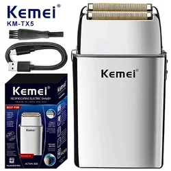 Kemei KM-TX5 Premium Chargeable Battery Type Silver Shaver Double Net Aluminum Alloy Reciprocating Electric Shaver Hair Clipper