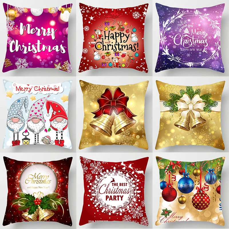 Merry Christmas Pillow Covers Cartoon Christmas Bell  Short Plush Velvet Thick Pillow Cases Home Decoration Sofa Cushions Cover