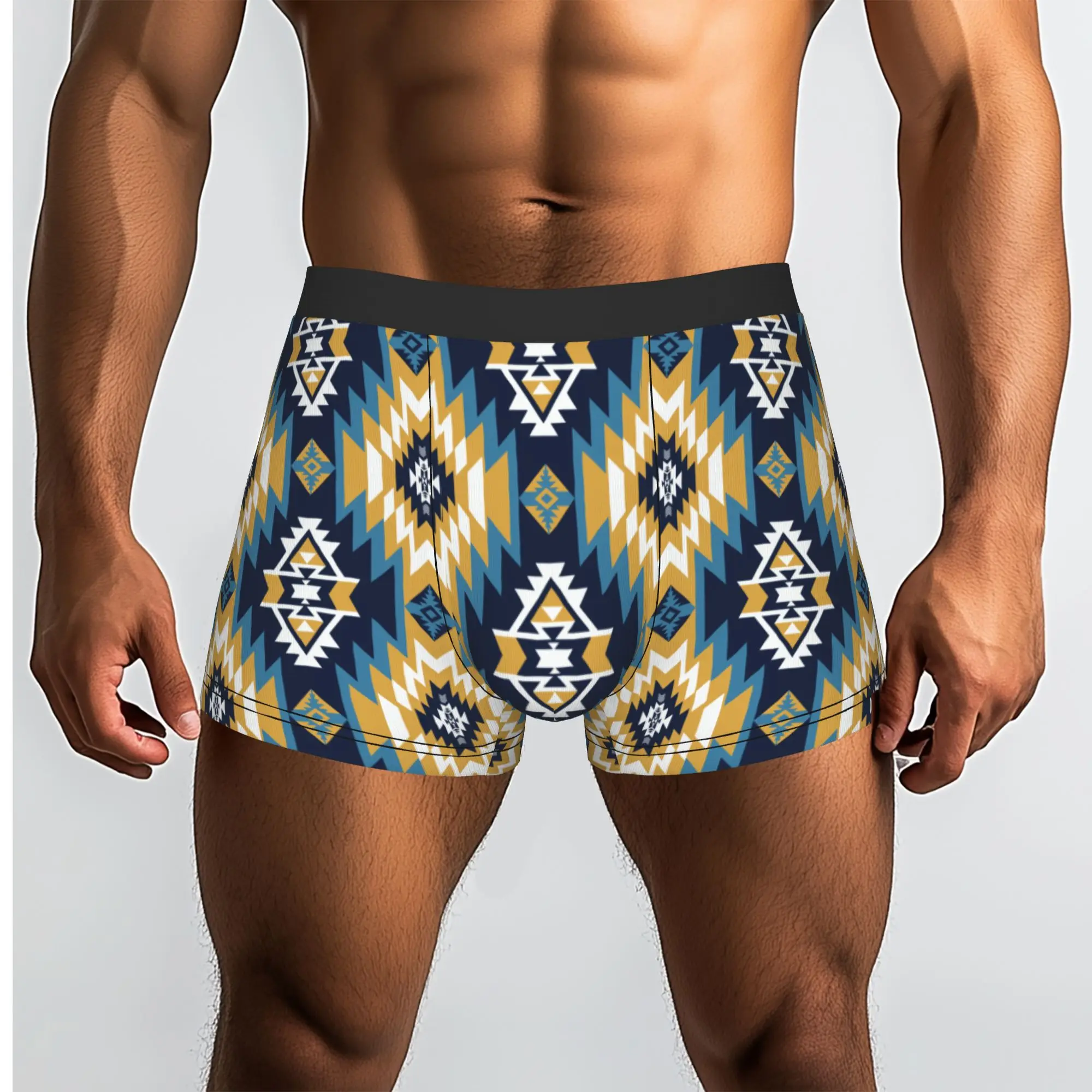 Custom Male Native American Indian Pattern Southwestern Aztec Tribal Underwear Boxer Briefs Breathable Shorts Panties Underpants