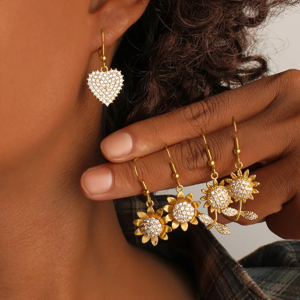 DIY accessories Guangdong decoration, Japan and South Korea exquisite super flash full diamond sunflower chrysanthemum earrings